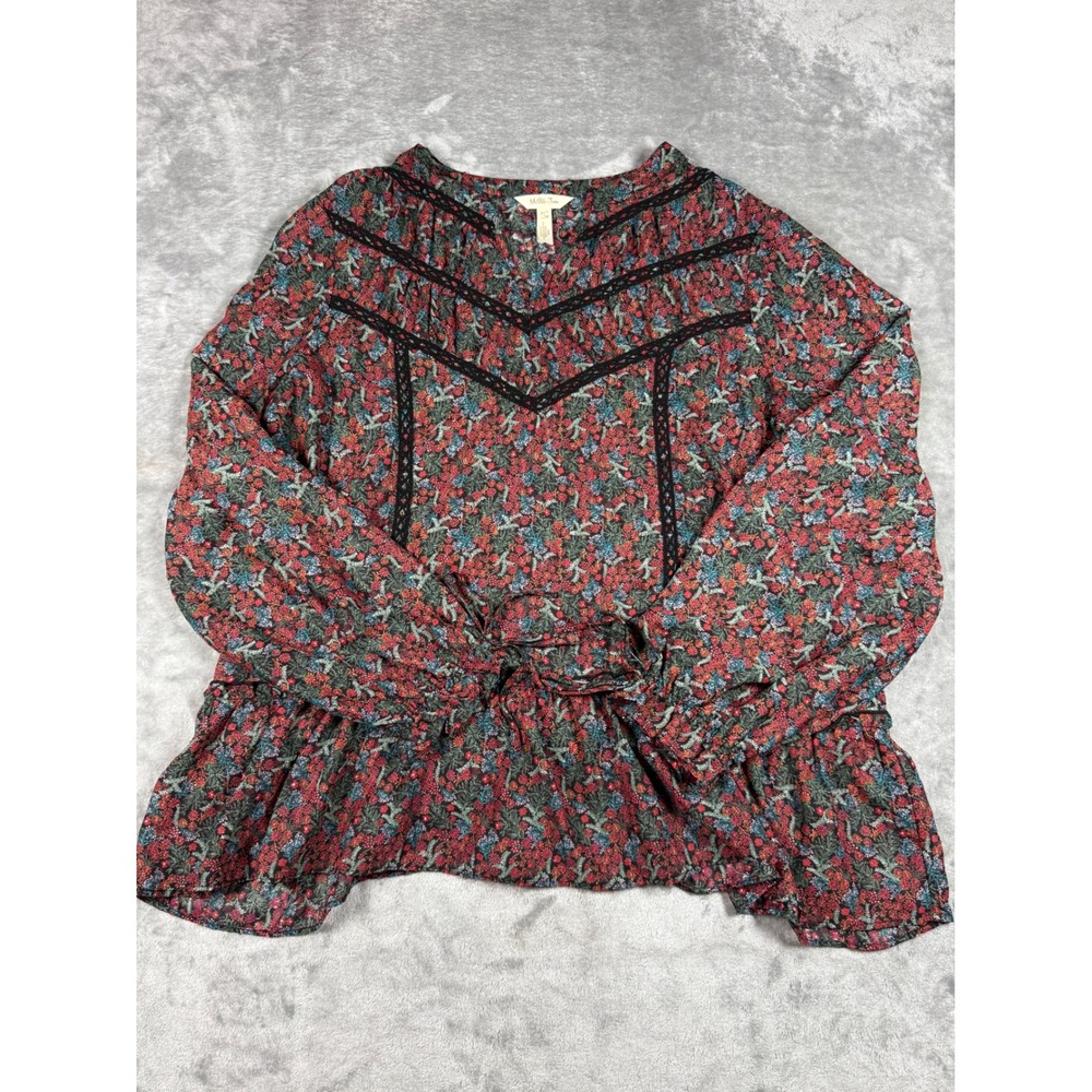 Matilda Jane Floral Blouse Women's Long Sleeve Black Lace Trimmed LG - Picture 2 of 12